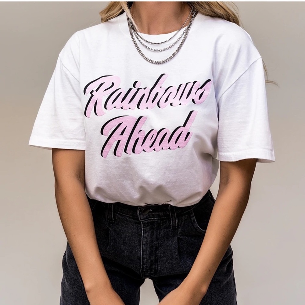 Dressed in Lala Rainbows Ahead tee! 💕